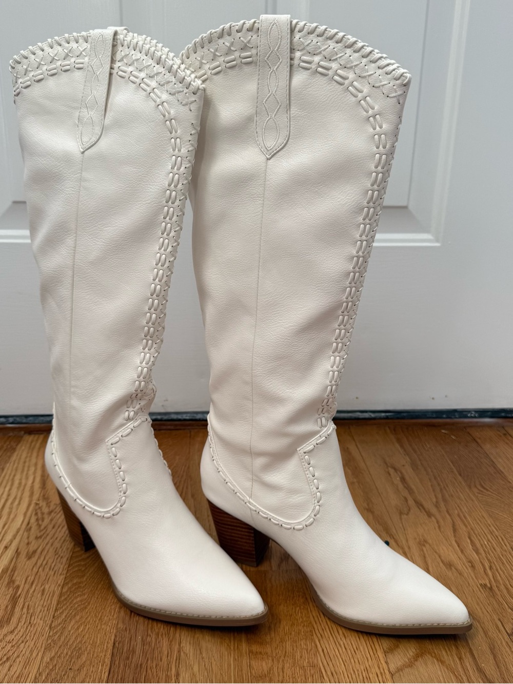 Billini White Knee-High Stitched Western Heeled Boots